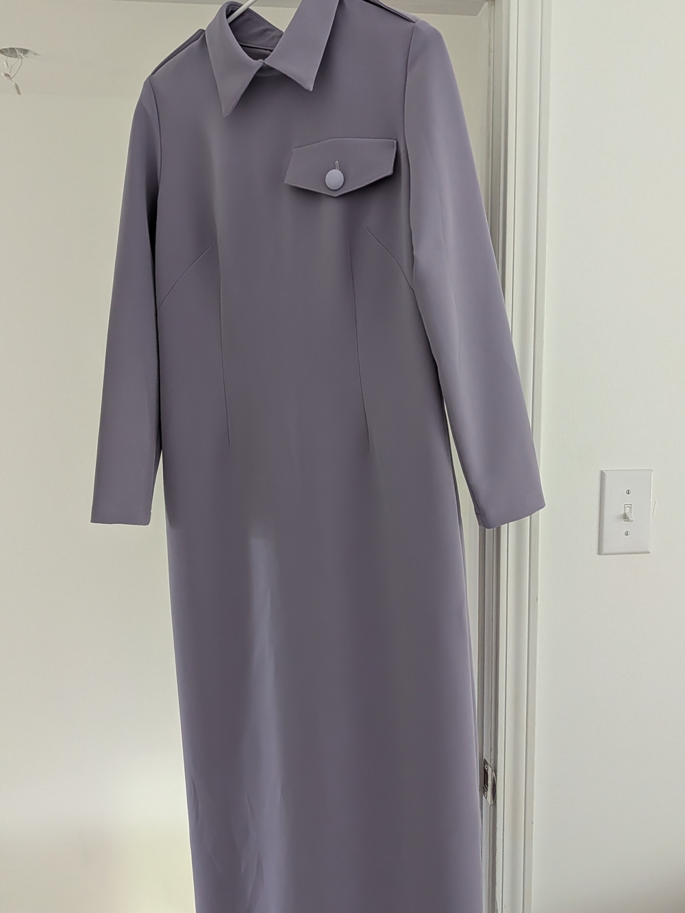 Lavender Long-Sleeve Maxi Dress with Structured Collar - Picture 2 of 5